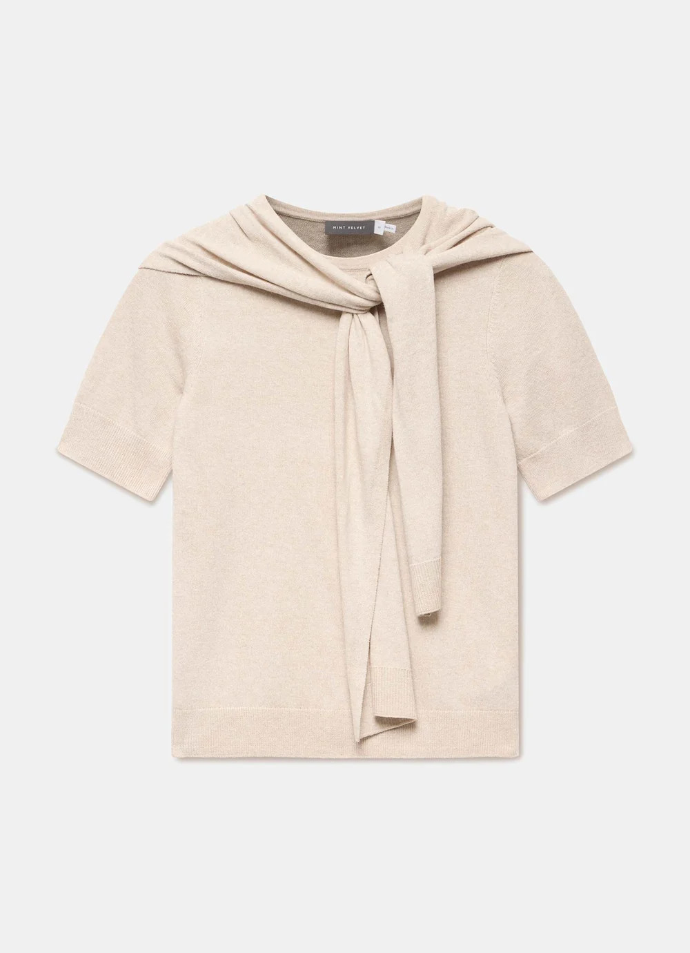 Neutral Cotton Blend Scarf Detail Knit Top | Mint Velvet