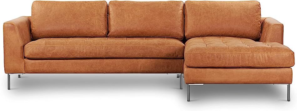 POLY & BARK Calle Right-Facing Sectional, Cognac Tan/Brushed Silver | Amazon (US)