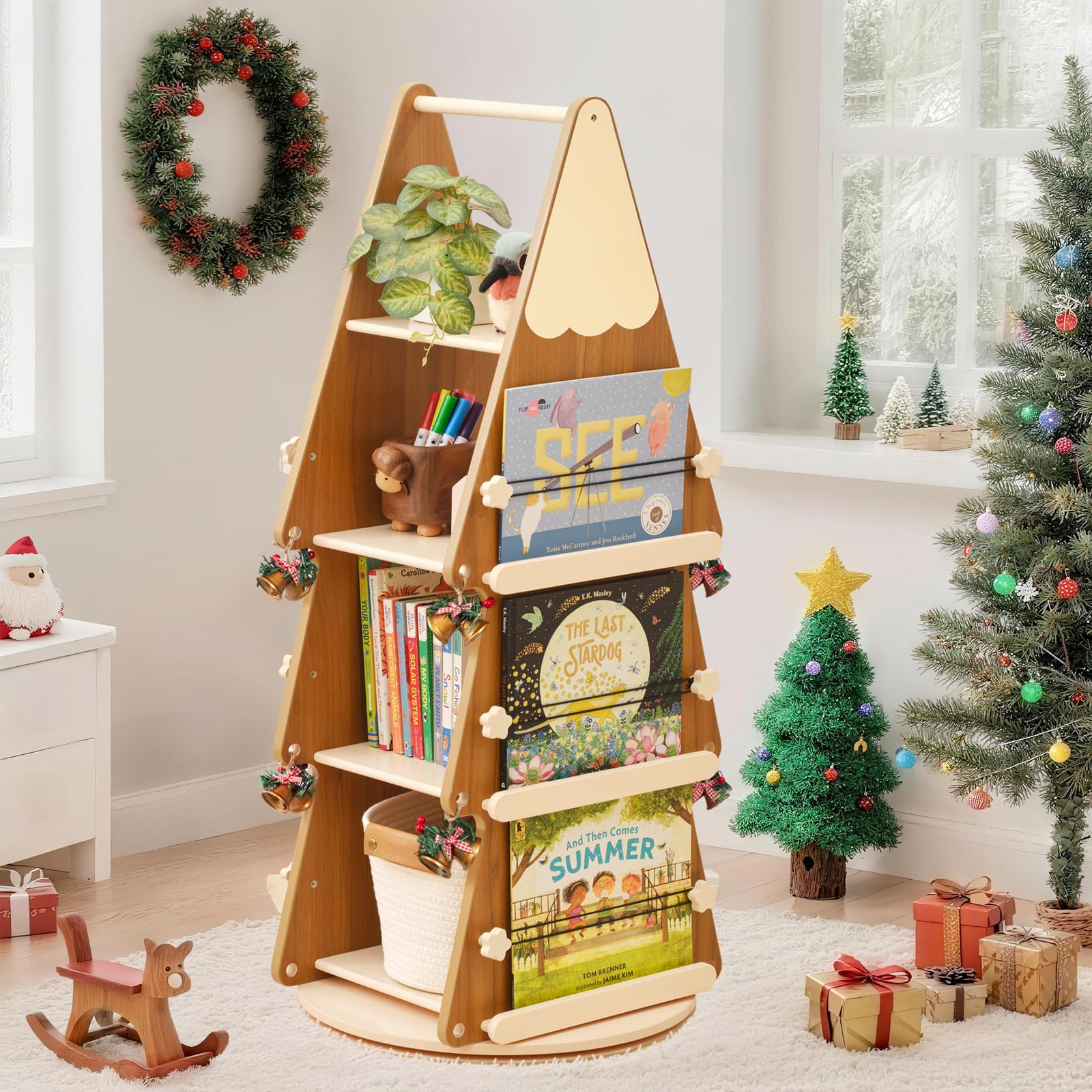 OOOK Solid Wood Rotating Bookshelf Tower 4 Tier, 360°Display Floor Standing Spinning Bookshelf T... | Amazon (US)