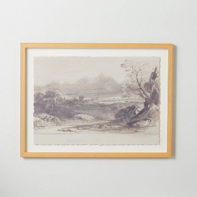 18"x24" River Landscape Sketch Framed Wall Art Black/White - Hearth & Hand™ with Magnolia | Target