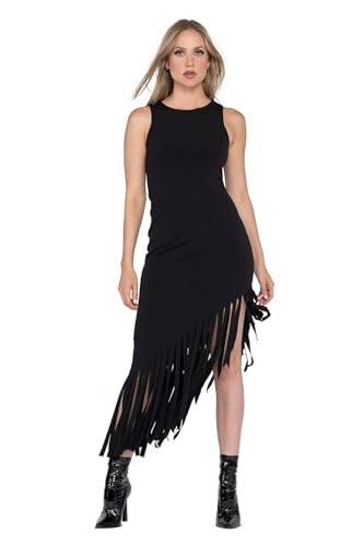 Eva Varro Women's Crew Neck Sleeveless Lined Fringe Double Layered Tank Dress Black Small | Amazon (US)