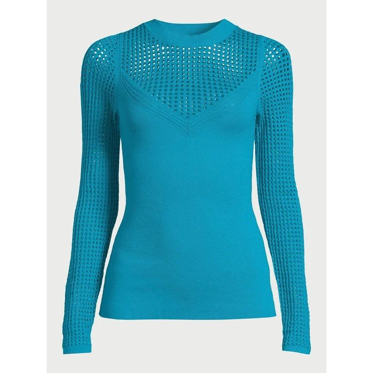 Sofia Jeans Women's V-Neck Mesh Pullover Sweater with Sheer Long Sleeves, Lightweight, Sizes XS-2... | Walmart (US)