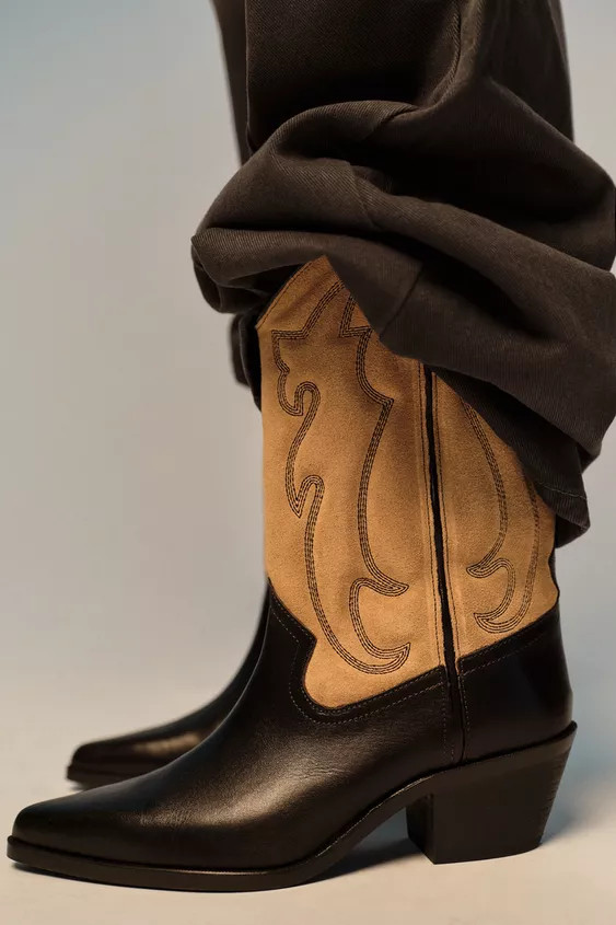 EMBROIDERED COMBINED LEATHER BOOTS | Zara US