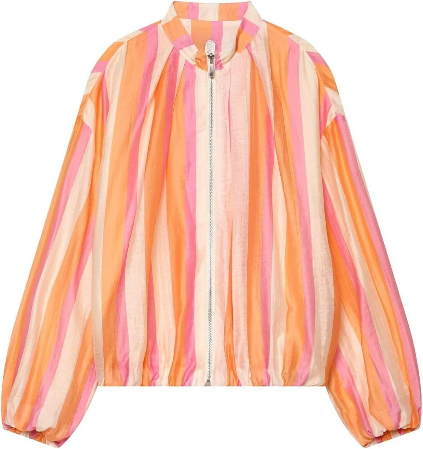Women’s Striped Bomber Jacket Long Sleeve Band Collar Shacket | Amazon (US)