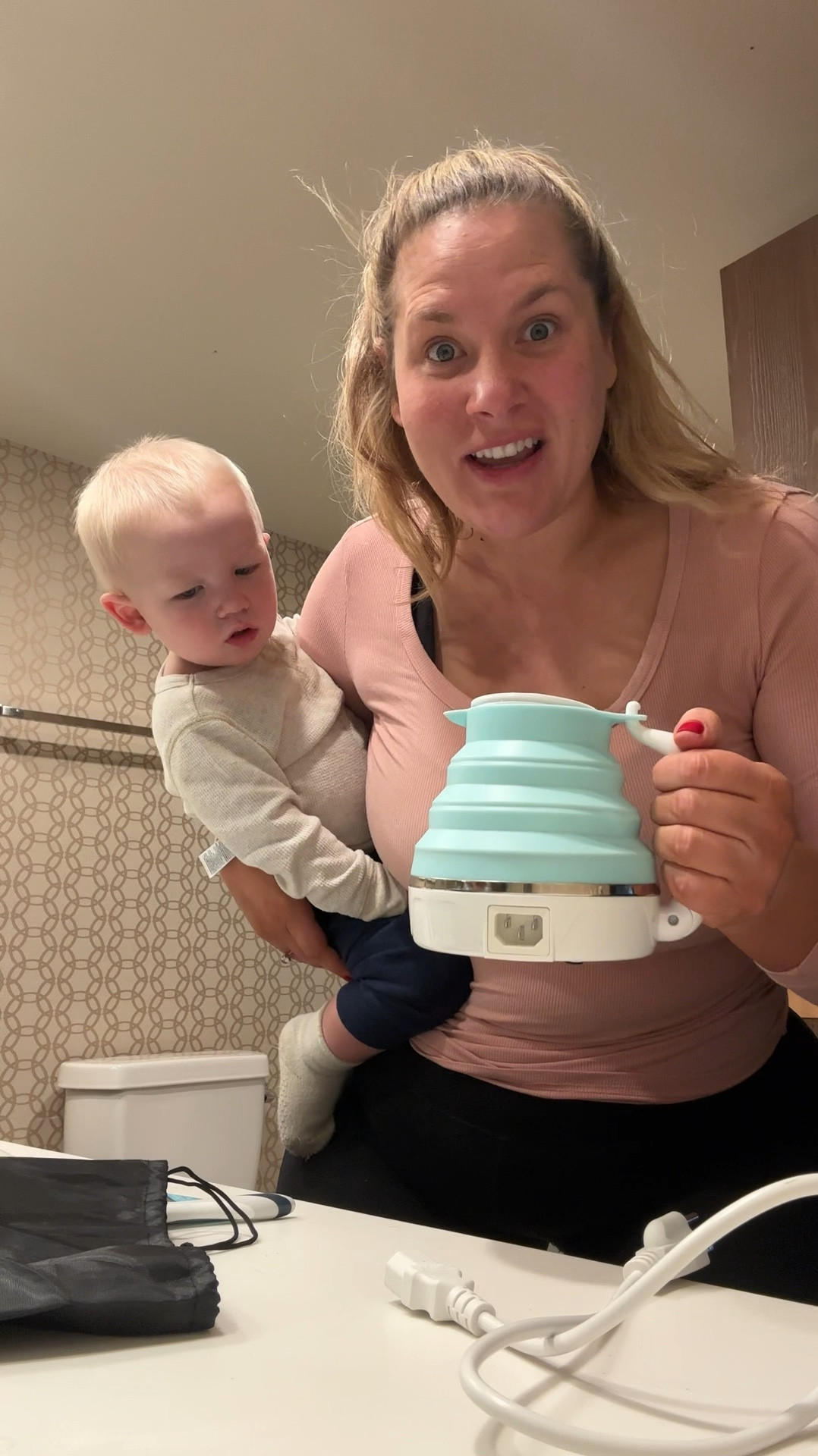 Collapsible hot water kettle. Great for travel to make coffee using instant coffee!