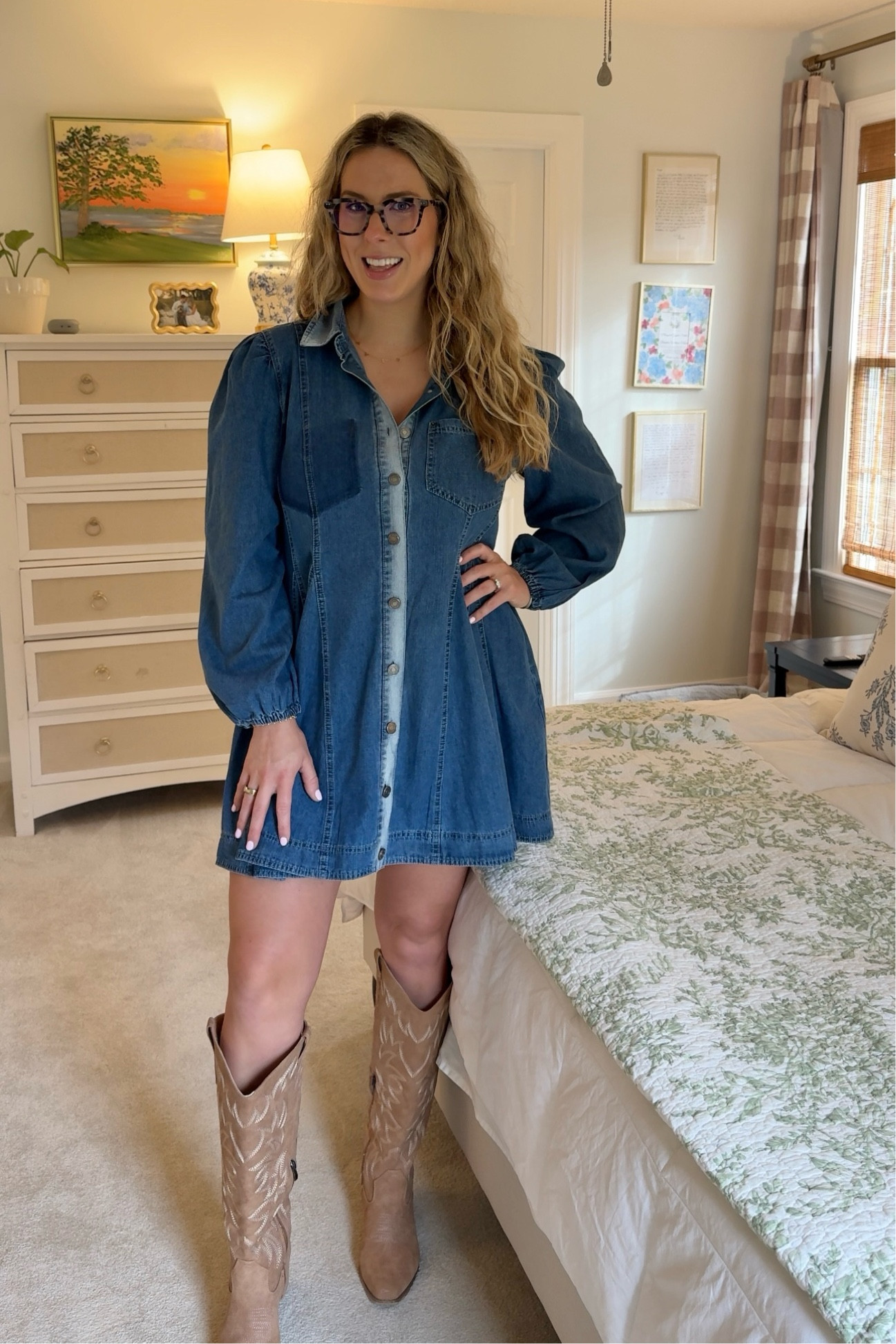Fall outfit inspo! The cutest denim dress and cowboy boots 

#LTKFindsUnder50 #LTKStyleTip #LTKShoeCrush
