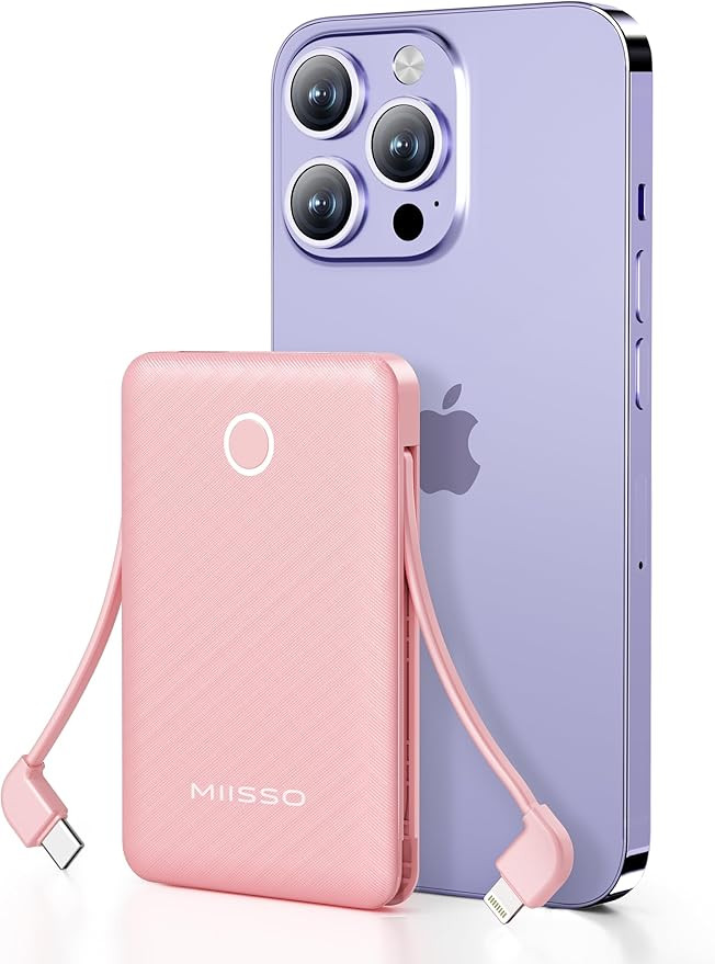miisso 6000mah Ultra Slim Built in Cables Power Bank, Card Size Built in USB C Cords Battery Pack... | Amazon (US)