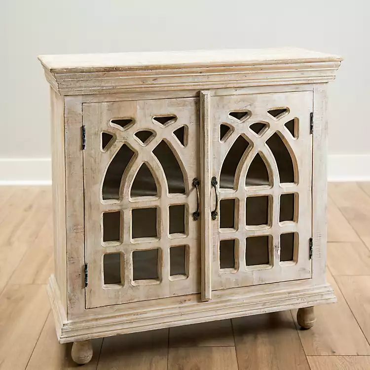 Whitewashed Arched Wooden Cabinet | Kirkland's Home