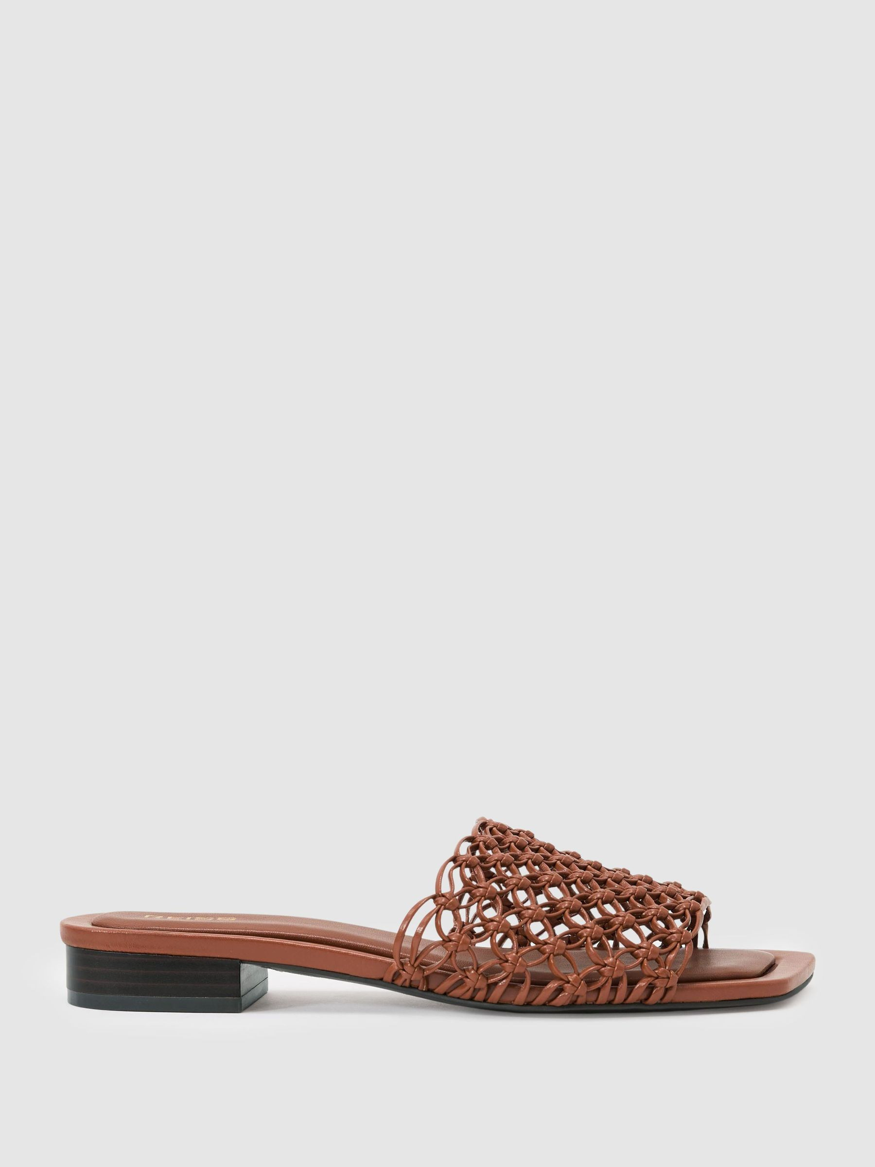 Reiss Woven Flat Slip-On Sandals in Tan - REISS | Reiss UK