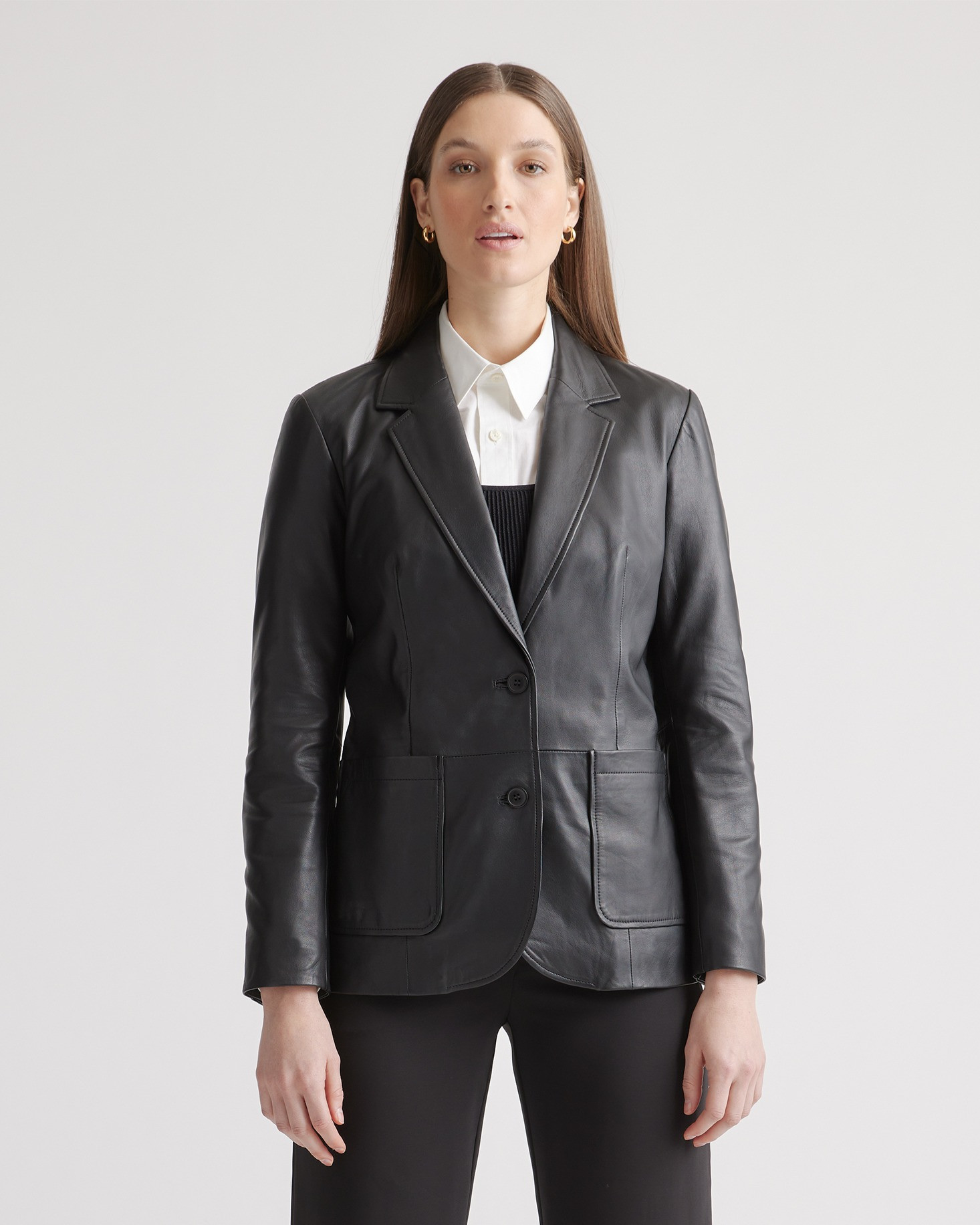 Quince | Women's Blazer in Black, Size XL, Leather | Quince