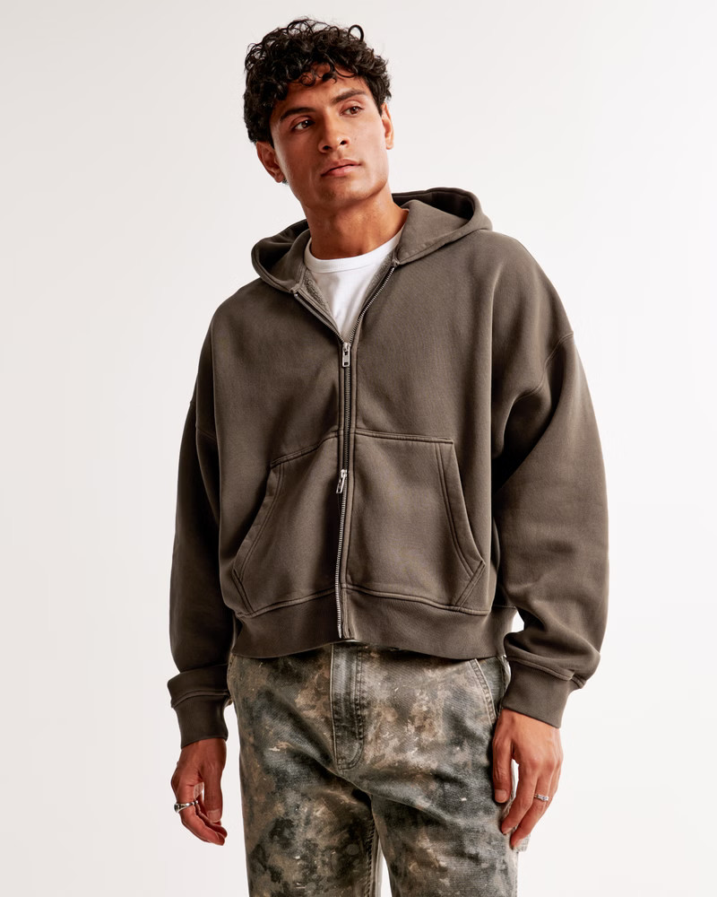 Essential Cropped Full-Zip Hoodie | Abercrombie & Fitch (UK)