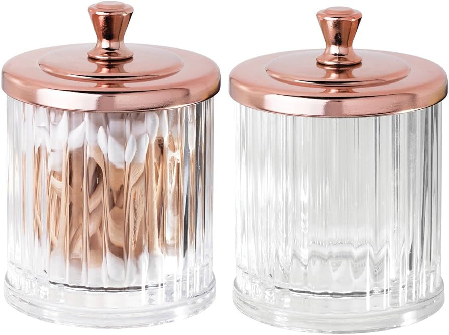 mDesign Fluted Bathroom Vanity Storage Organizer Canister Apothecary Jar for Cotton Swabs, Rounds... | Amazon (CA)