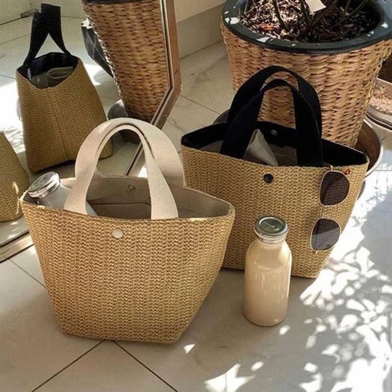 straw bag / ins beach vacation summer idyllic wild woven bag | Etsy (US)