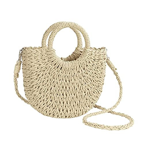 JOLLQUE Straw Beach Bag for Women, Crochet Crossbody Bags Small Boho Purse,Top Handle Cute Woven Handbag Wicker Shoulder Clutch 2026 Spring Summer (Beige Mini) | Amazon (US)