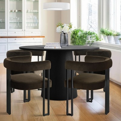 5-Piece Round Pedestal Dining Table Set, 46" Modern Black Dining Table with 4 Upholstered Mink Velvet Chairs for Kitchen & Dining Room-Panipeachy | Target