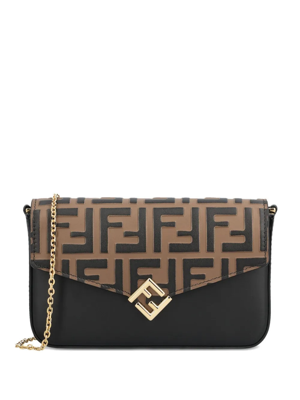 FENDI FF-monogram chain-strap wallet - Black | Farfetch Global