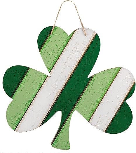 St. Patrick's Day Shamrock Hanging MDF Sign w/Rope Hanger | 13" x 14" | 1 Pc | Amazon (US)