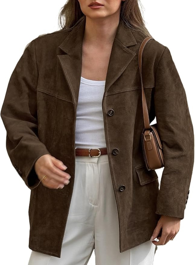 RICHTRUE Old Money Aesthetic Winter Suede Jacket Y2k Outerwear Brown Faux Leather Jacket Women Fa... | Amazon (US)