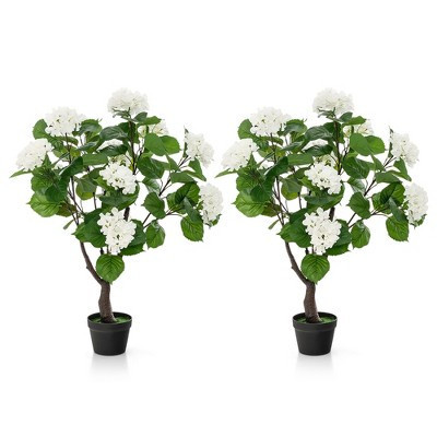 Costway 2 Pack Artificial Hydrangea Tree Fake Floral Plant w/ 11 White Flowers | Target