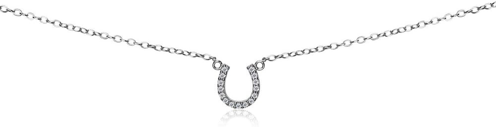 B. BRILLIANT Sterling Silver Necklace for Women Short Cubic Zirconia Horseshoe Necklaces for Stac... | Amazon (US)