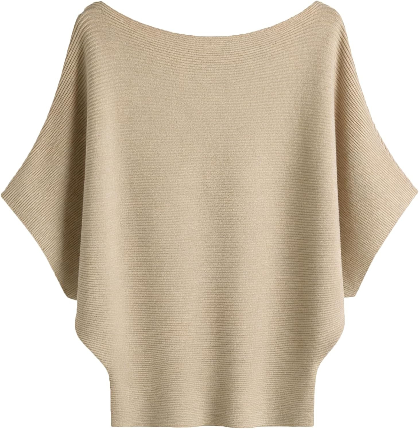 Soft Knitted Batwing Short Sleeve Sweater for Women Spring Fall Casual Flowy Boat Neck Dolman Pullover Top | Amazon (US)