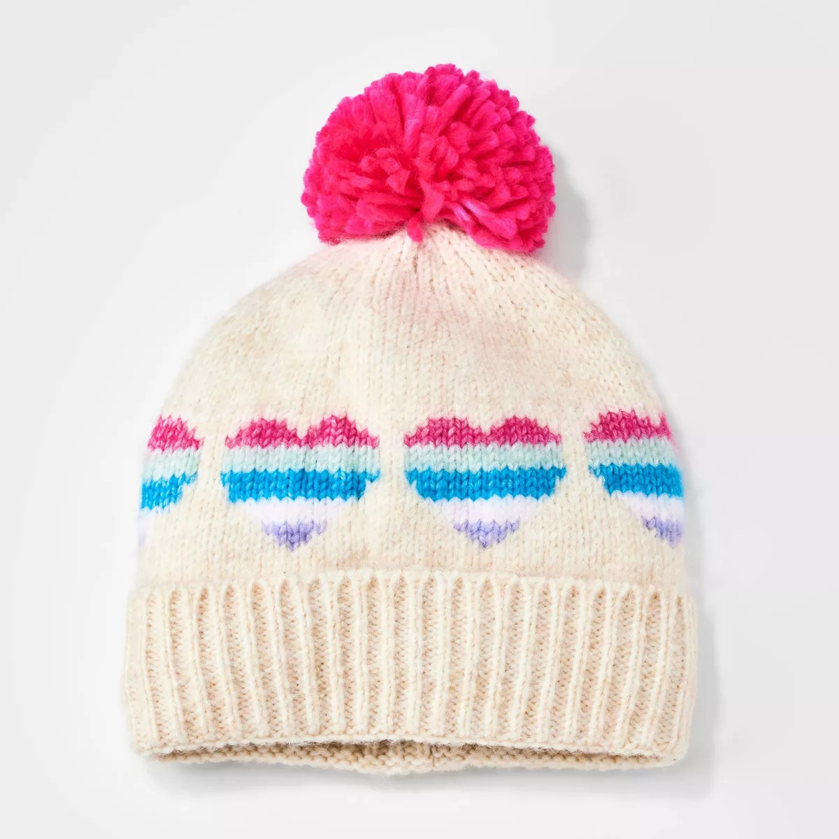 Toddler Girls' Heart Printed Beanie - Cat & Jack™ Beige | Target