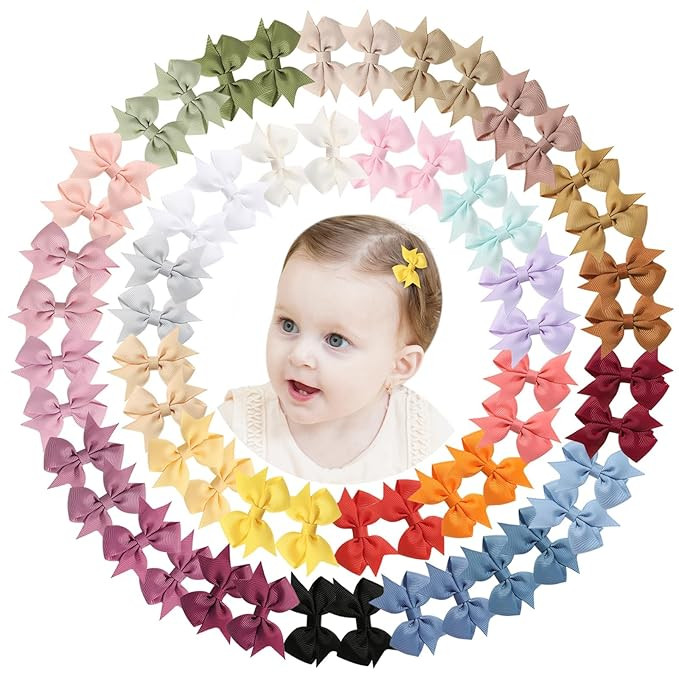 doboi 60PCS 2'' Baby Hair Clips Small Bows Fully Lined Grosgrain Boutique Solid Ribbon Mini Bows ... | Amazon (US)