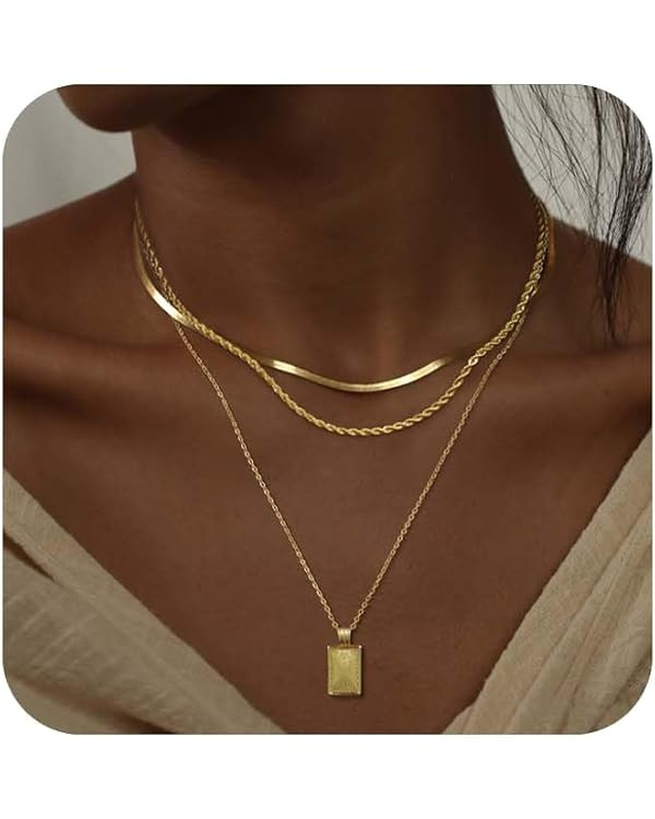Layered Gold Silver Necklaces for Women, Stackable Stack 14K Real Gold Plated Silver Chain Neckla... | Amazon (US)