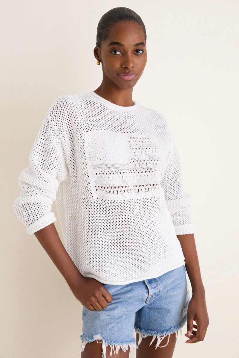 White Multi American Flag Crew Neck Sweater | Tuckernuck (US)