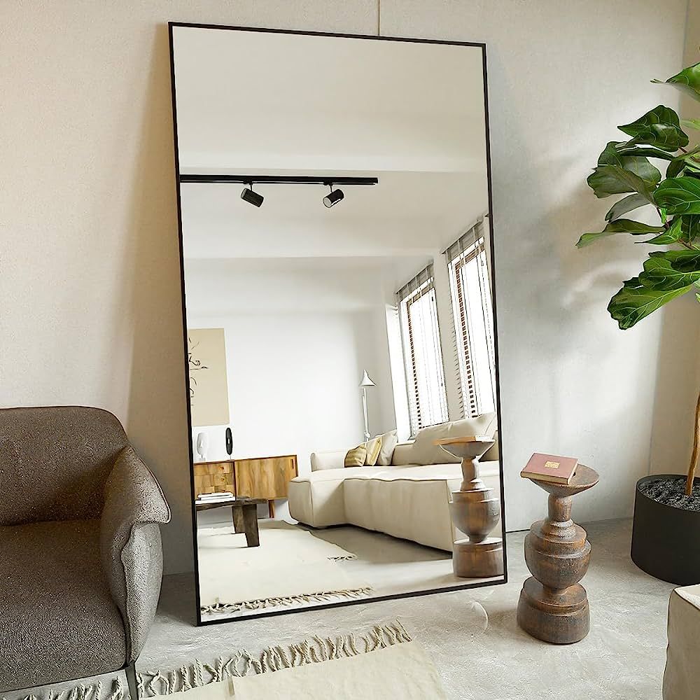 Koonmi Large Mirror Full Length 34"x76", Floor Body Mirror with Stand, Metal Frame Wall-Mounted V... | Amazon (US)