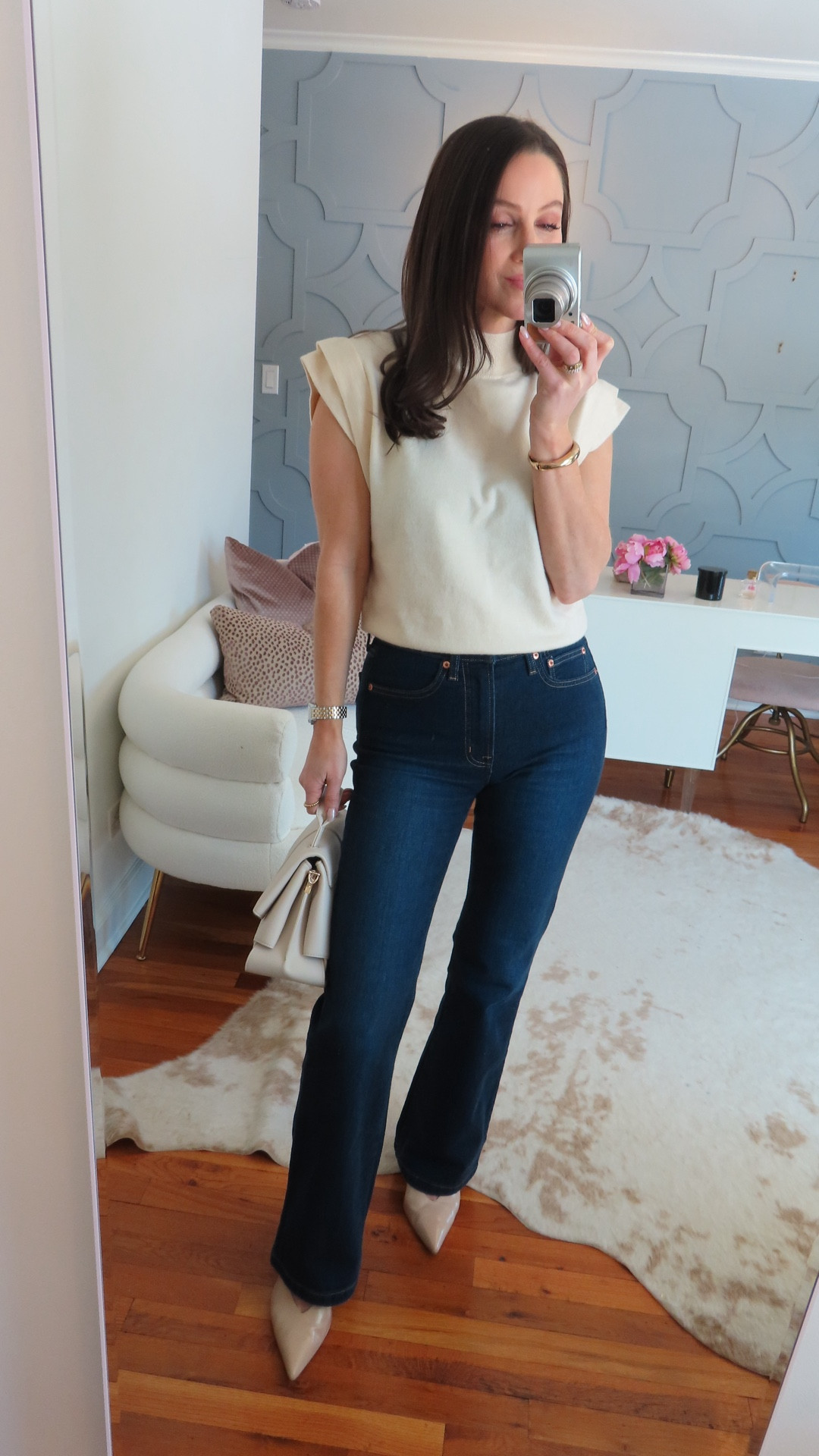 Obsessed with this top. True to size. And the jeans are also true to size and THE best! Chic transitional spring outfit. This top can also work for the office!

#LTKOver40 #LTKSeasonal