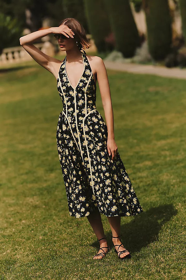 Halter V-Neck Fit & Flare Midi Dress | Anthropologie (US)