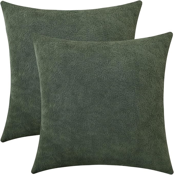 Jeneoo Olive Green Decorative Cozy Throw Pillow Covers Soft Chenille Square Couch Cushion Case fo... | Amazon (US)