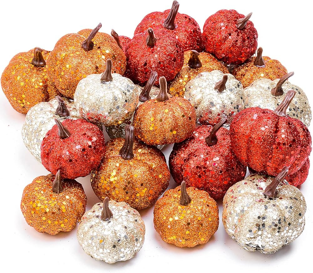 HTZNHXT 24Pcs Fake Gold Pumpkins, 12 Colors Assorted Decorative Pumpkins, Artificial Pumpkins for... | Amazon (US)