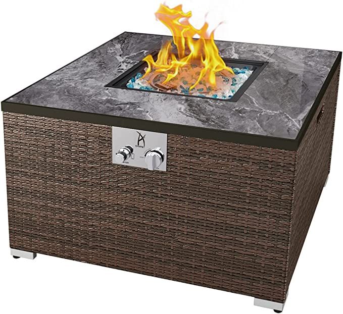 AJ Enjoy 32'' Outdoor Low Profile Fire Table, Marble Tile Ceramic Tabletop, 50,000 BTU Fire Table... | Amazon (US)