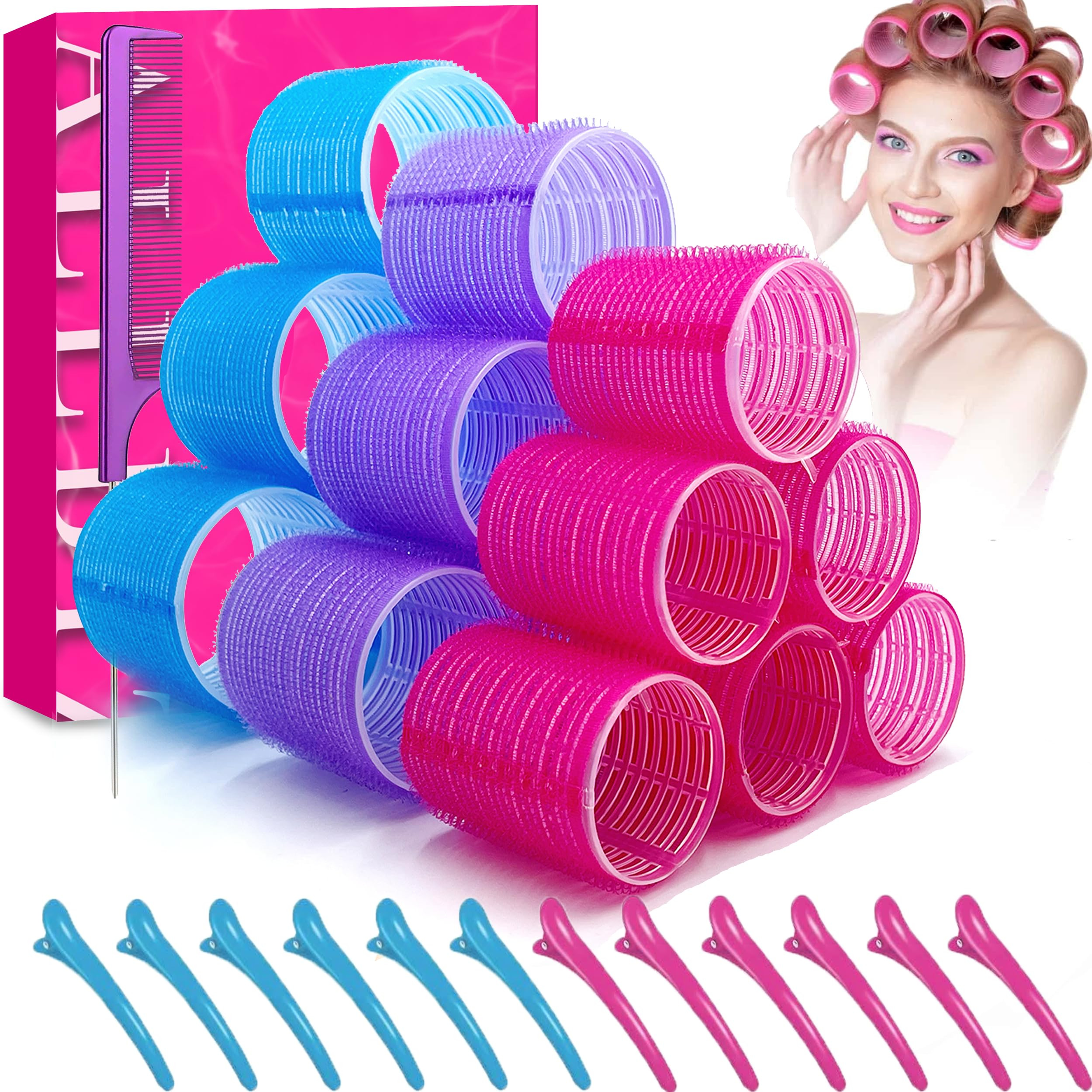 ALLBIZ Jumbo Hair Rollers Sets, Large Self Grip Hair Curlers, 32 Packs Hair Rollers With Clips In... | Amazon (CA)