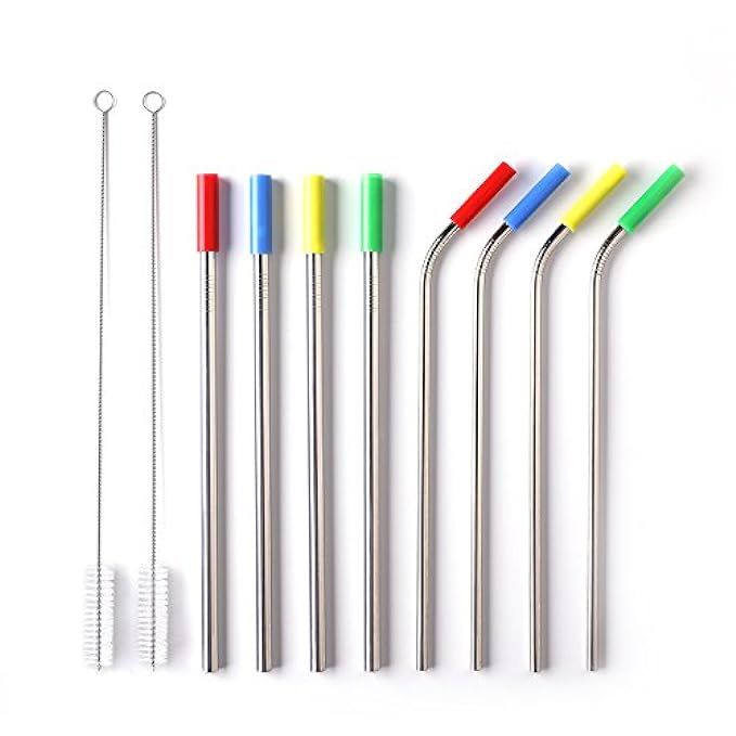 Stainless Steel Metal Straws With Silicone Tips and Long Brushes (4 Straight 0.31” | 4 Bent 0.24”) R | Amazon (US)