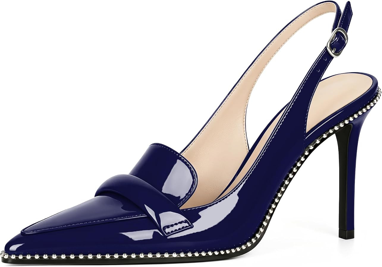 Esvowido Slingback Heels for Women Stilettos Beaded Pointed Toe Shoes Slip On Loafers Pumps High ... | Amazon (US)