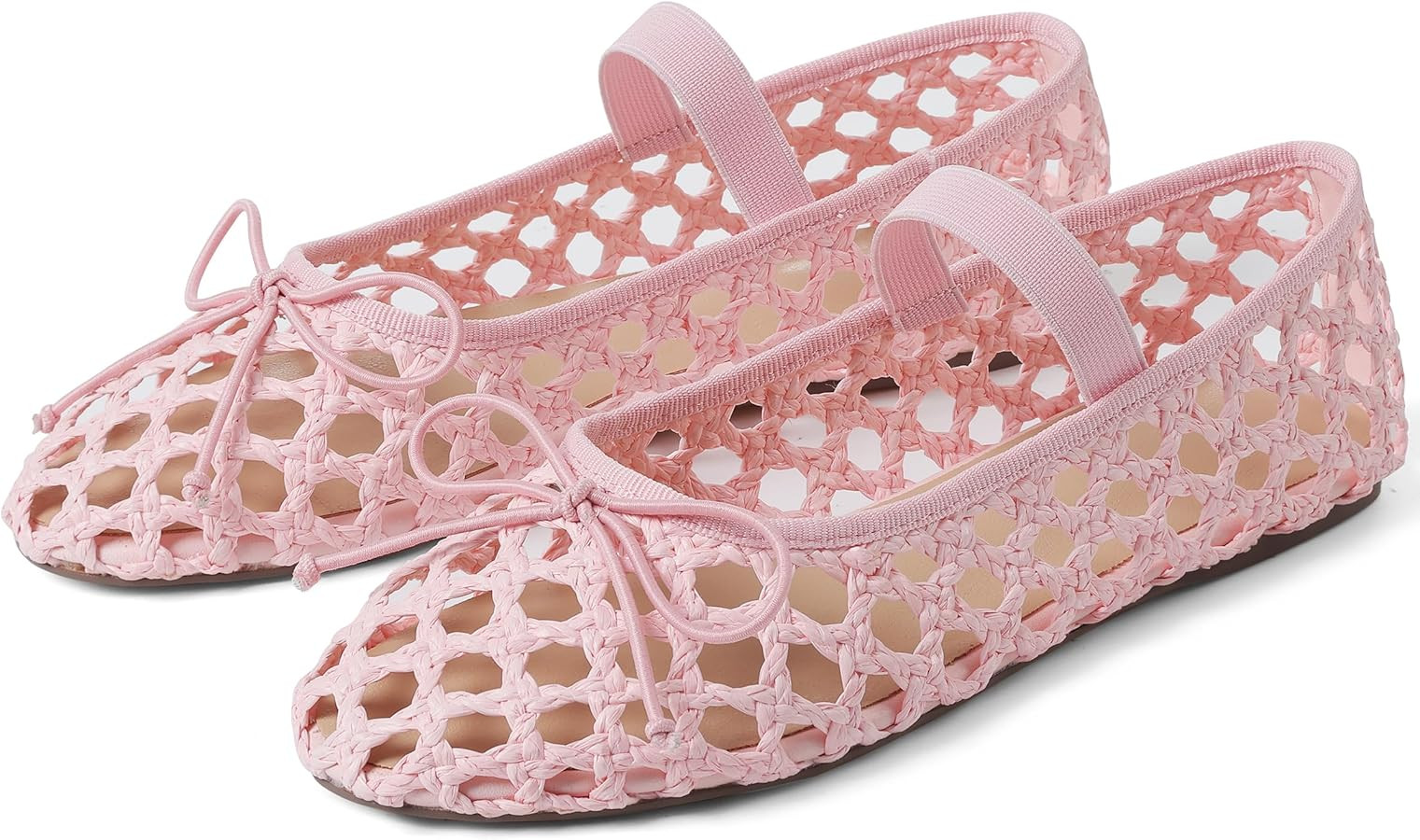 AMINUGAL Raffia Ballet Flats Shoes for Women Dressy Comfortable Woven Straw Women's Flat with Ela... | Amazon (US)