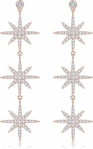 Blingsoul 3 Star Snowflake Earring - Silver Star Hexagonal Snowflakes Dangling Gold Bride Earring... | Amazon (US)