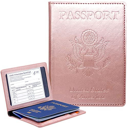 Passport Holder Cover Wallet Case RFID Blocking Leather Card Slot Travel Accessories Documents Organizer Protector for Women Men, Rose Gold | Amazon (US)