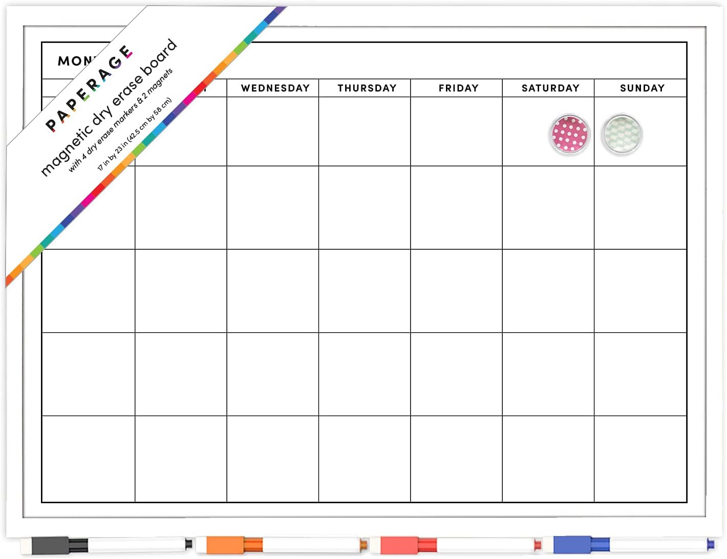 PAPERAGE Dry Erase Board with Month Calendar Grid 17 X 23 inch Whiteboard with 4 Markers and 2 Ma... | Amazon (US)