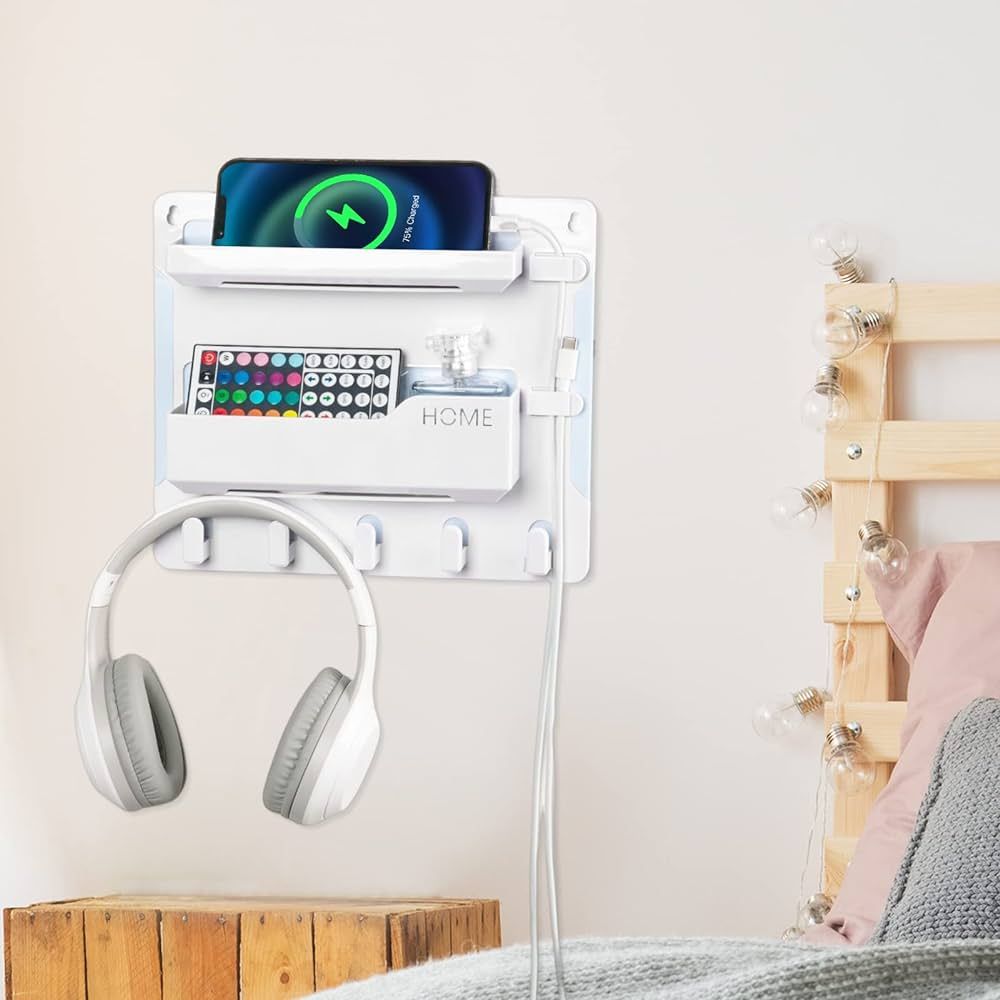 Bedside Wall Mount Shelf, Adhesive Bedside Organizer for Remote、Phone、Glasses. Bedside Access... | Amazon (US)