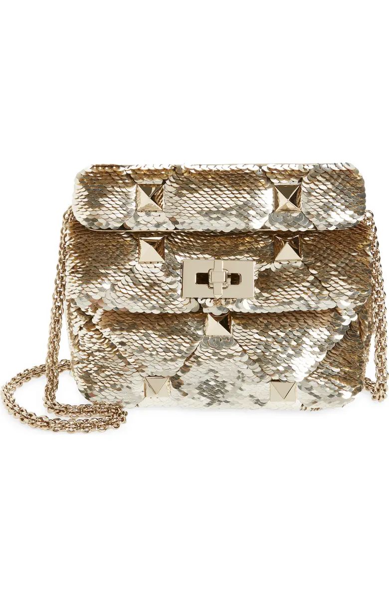 Valentino Garavani Small Roman Stud Paillette Shoulder Bag | Nordstrom | Nordstrom