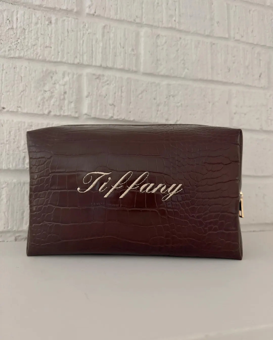 CUSTOM CROC POUCH | Brown | Embroidered Cosmetic Bag | Personalized - Etsy | Etsy (Global)