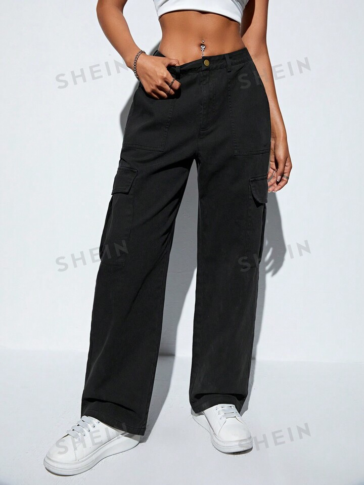 SHEIN EZwear Women's Cargo Straight Leg Pants | SHEIN