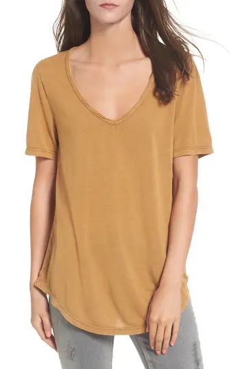 Women's Bp. Raw Edge V-Neck Tee, Size XX-Small - Brown | Nordstrom