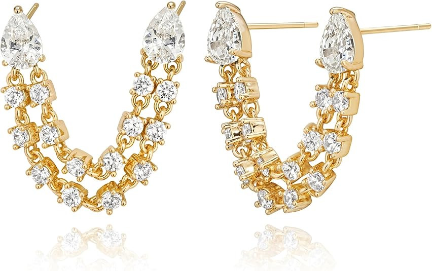 Gold Chain Earrings for Women Trendy 14K Gold Plated Dangle Drop Studs Earrings Set | Amazon (US)