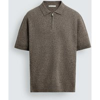 Zara - Knit Zip Polo Shirt - Brown / White - Xl - Man | Zara US