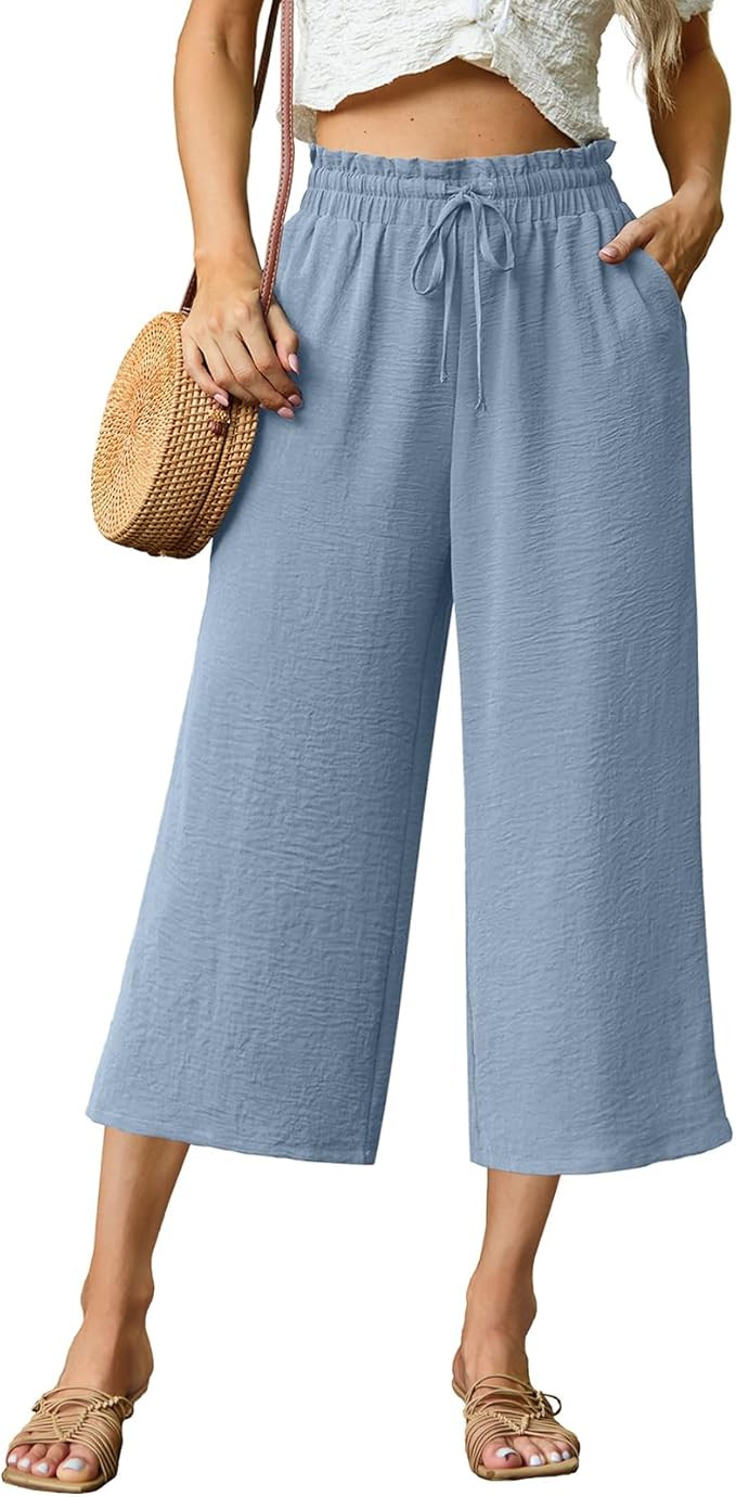 Capri Pants for Women High Waisted Wide Leg Casual Lounge Pant Summer Capris Adjustable Drawstrin... | Amazon (US)